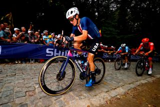 Neilson Powless of United States makes the front elite group in elite men's road race Sunday