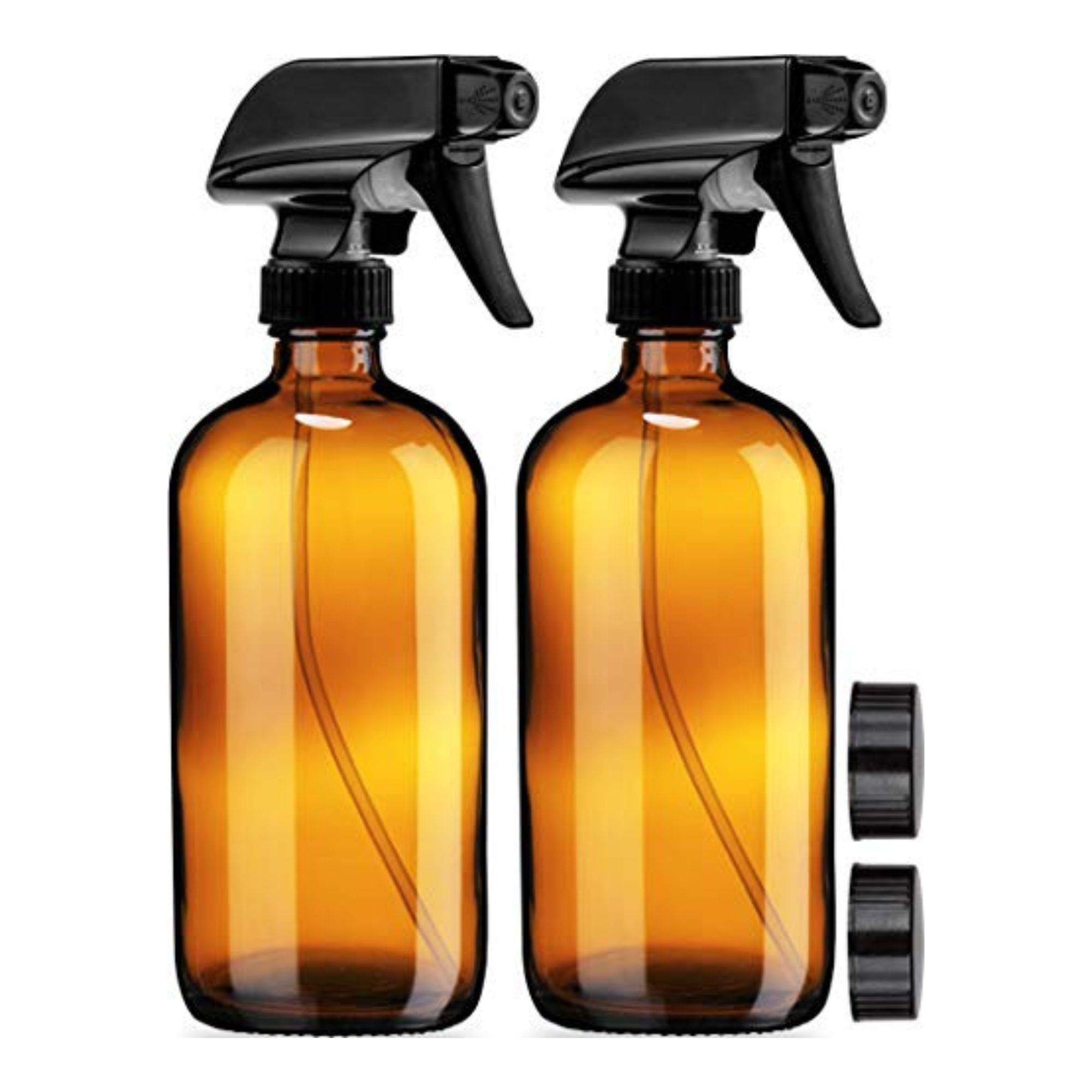 Two spray bottle amber glass bottles with twist caps in site