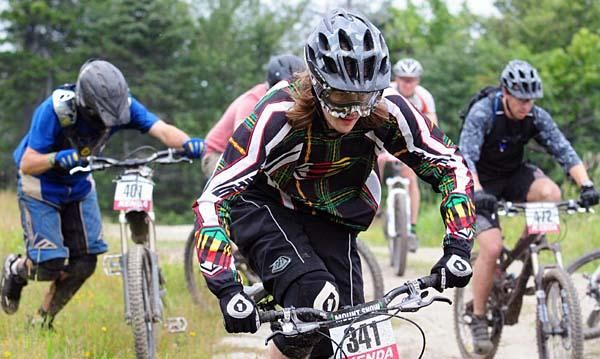 Age group racers get their bikes rolling.