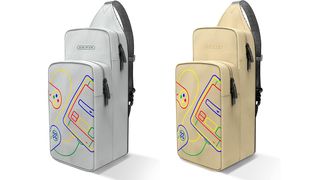 Photos of a SNES designed bag in grey and beige colours