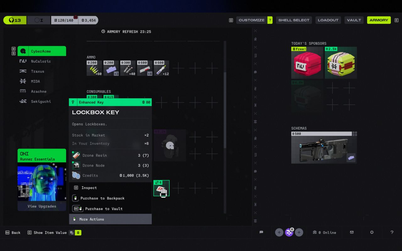 Marathon Lockbox Key: The Lockbox Key item in the CyAc shop menu.