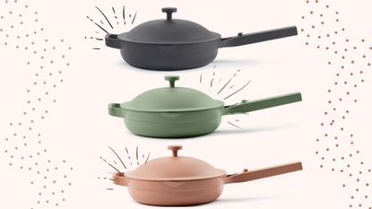Image of three Always Pans stacked on top of each other in pastel shades