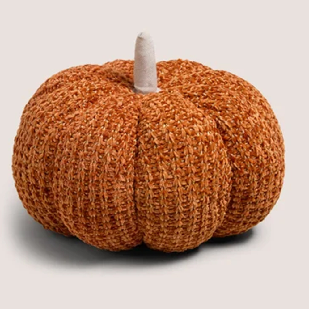 Orange chenille pumpkin cushion Halloween decor