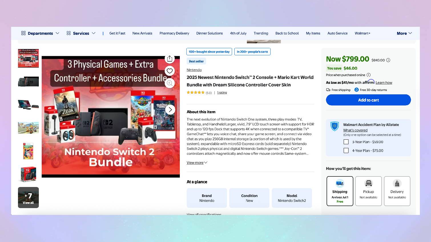 Nintendo Switch 2 bundle Walmart listing on colored background
