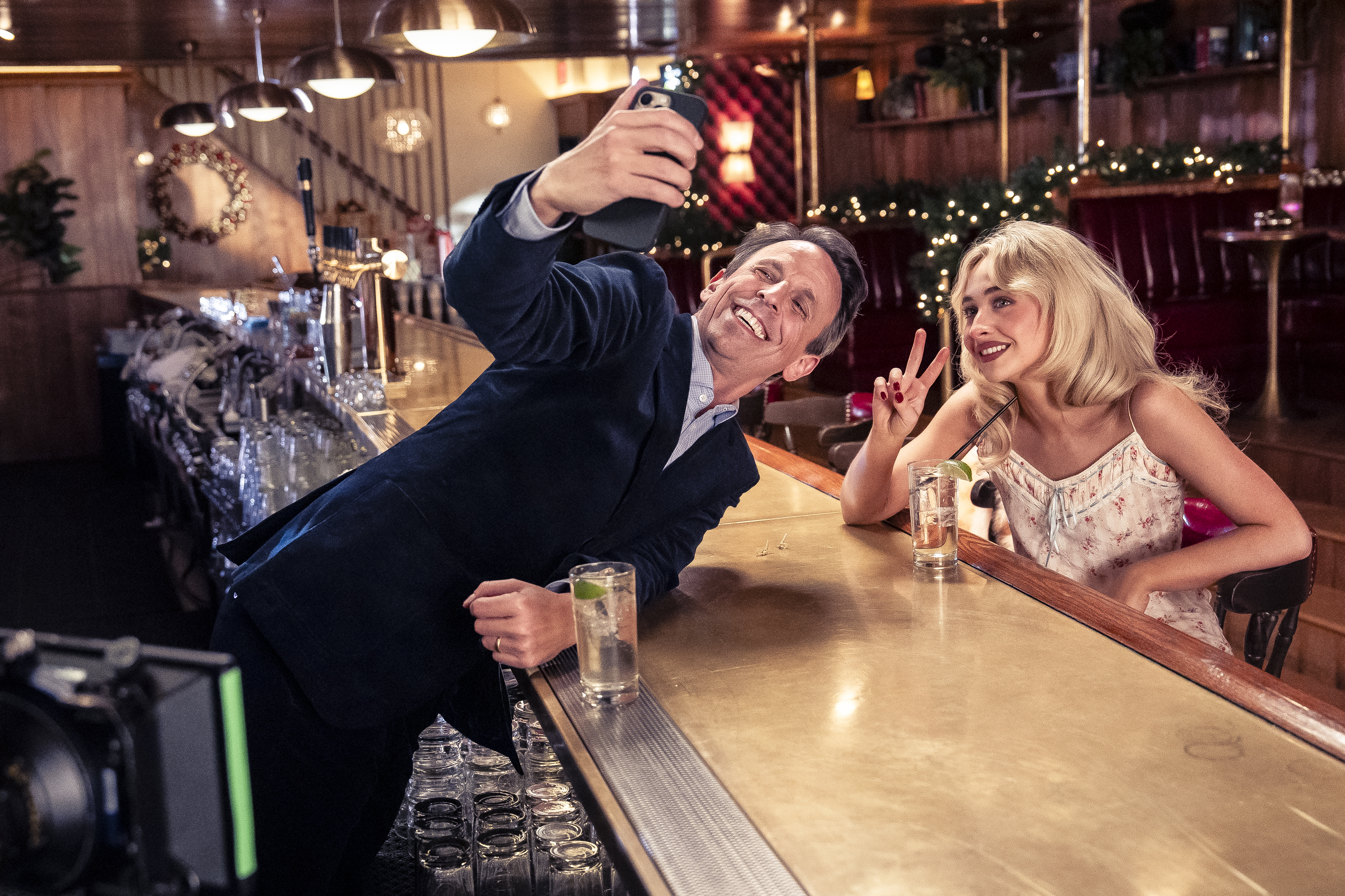 Sabrina Carpenter appears on Seth Meyers's talk show.