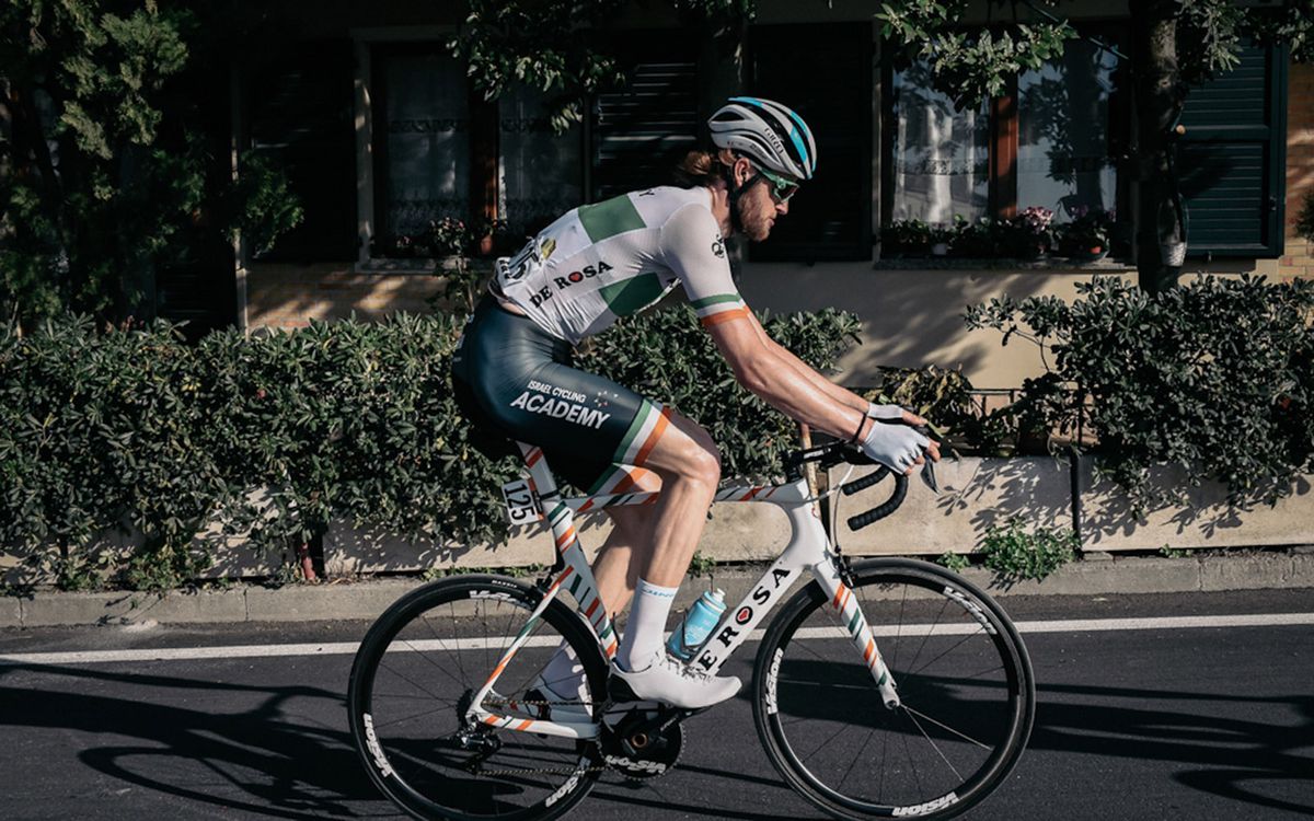 Conor Dunne rides his custom painted De Rosa