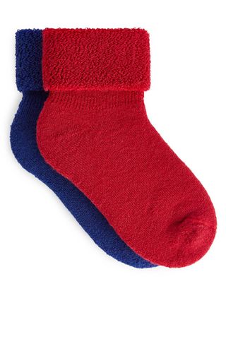 arket sale - red and blue wool socks