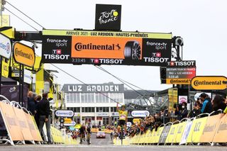 LUZ ARDIDEN FRANCE JULY 15 Tadej Pogaar of Slovenia and UAETeam Emirates Yellow Leader Jersey celebrates at arrival during the 108th Tour de France 2021 Stage 18 a 1297km stage from Pau to Luz Ardiden 1715m LeTour TDF2021 on July 15 2021 in Luz Ardiden France Photo by Michael SteeleGetty Images