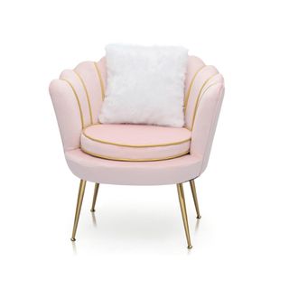 Scalloped Back Accent Chair in pink and gold