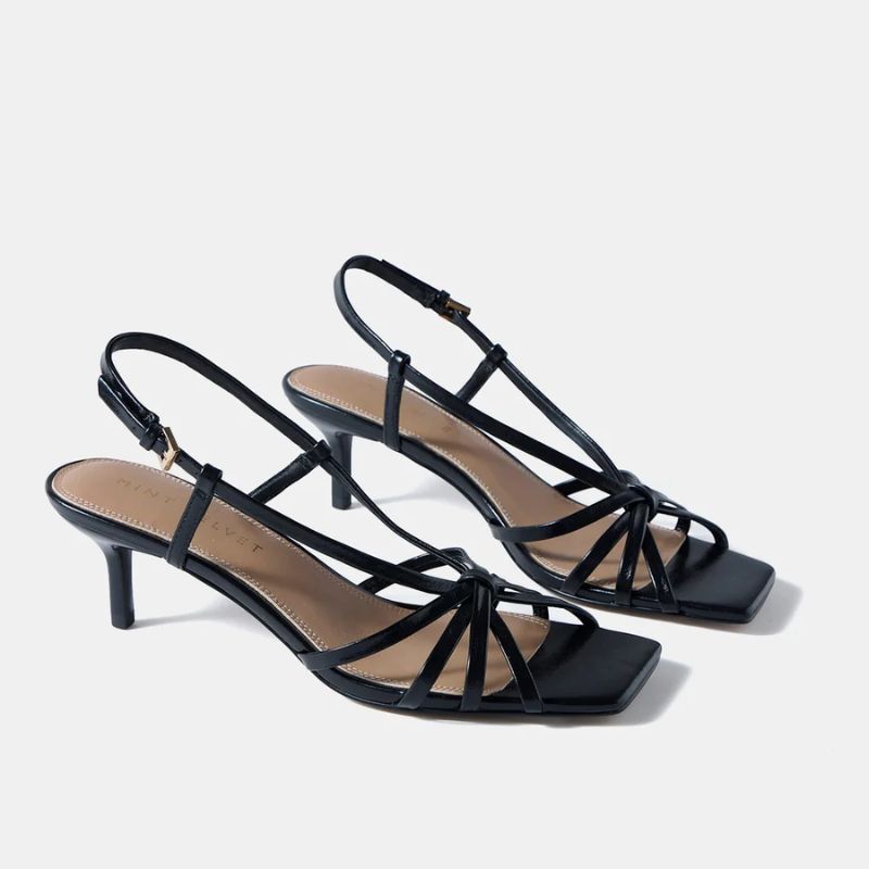 Marcie Black Leather Strappy Heels cut out