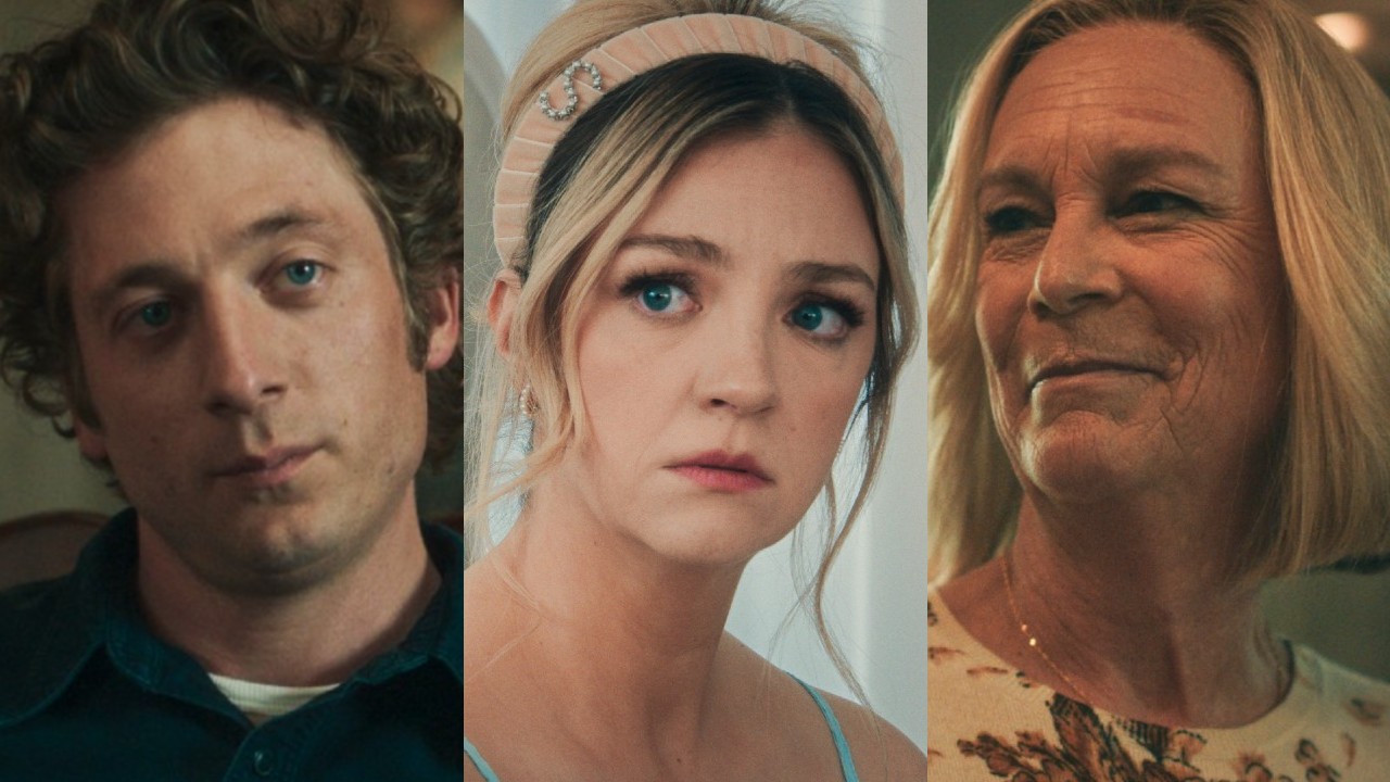 From left to right: Jeremy Allen White, Abby Elliott and Jamie Lee Curtis in The Bear.