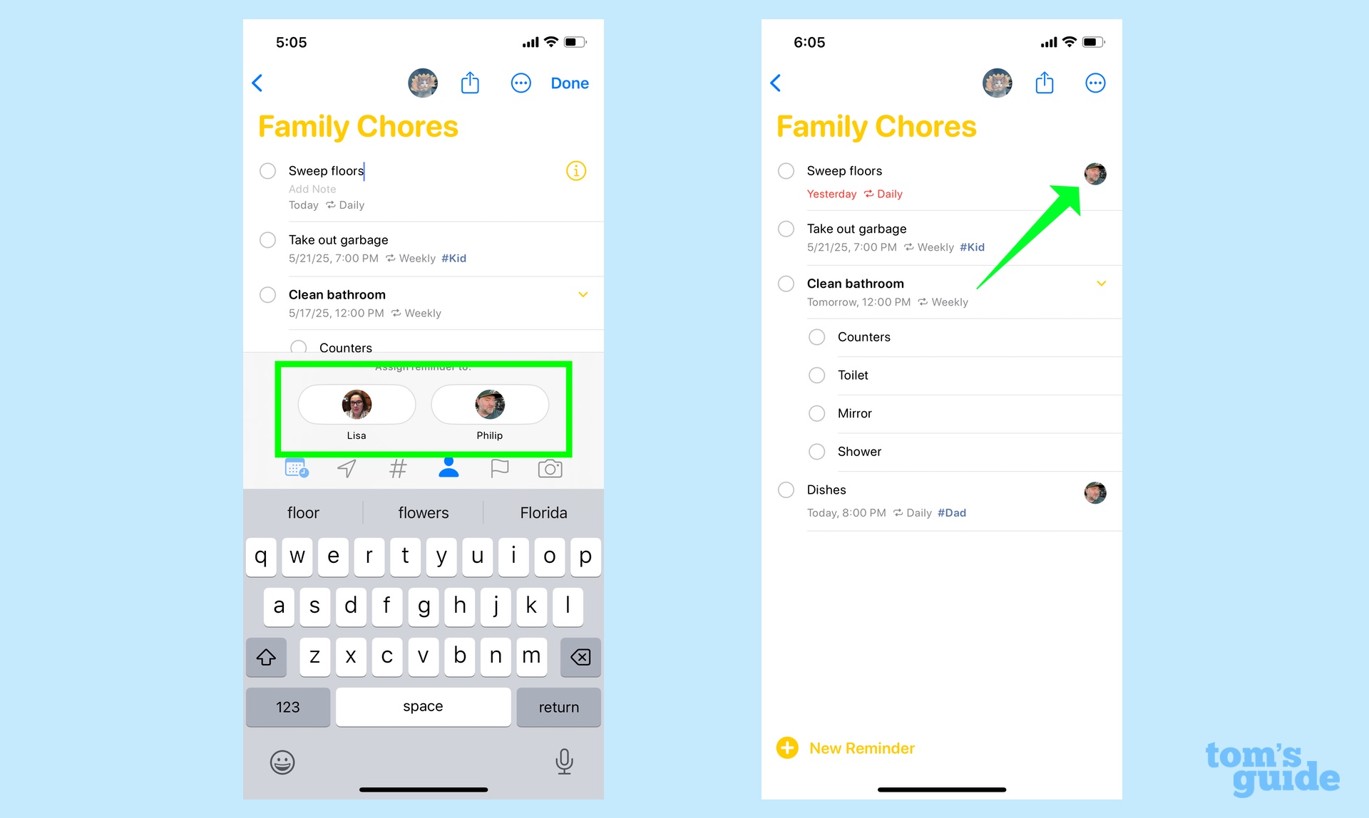 Selecting a person to take care of a Reminder