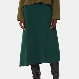 Whistles Curved Hem Green Midi Skirt