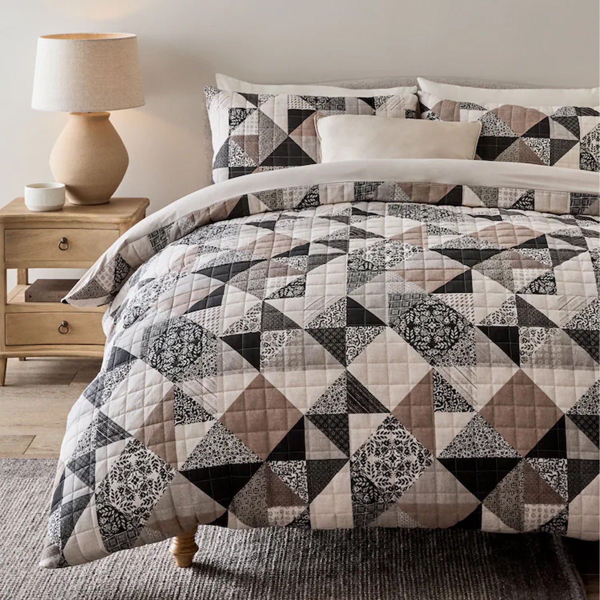 Next Black &amp;amp; White Quilted Patchwork 2.5 Tog Duvet Cover