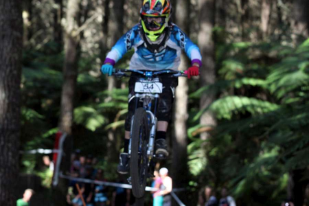 Sarah Atkin on her way to her maiden NZ downhill title