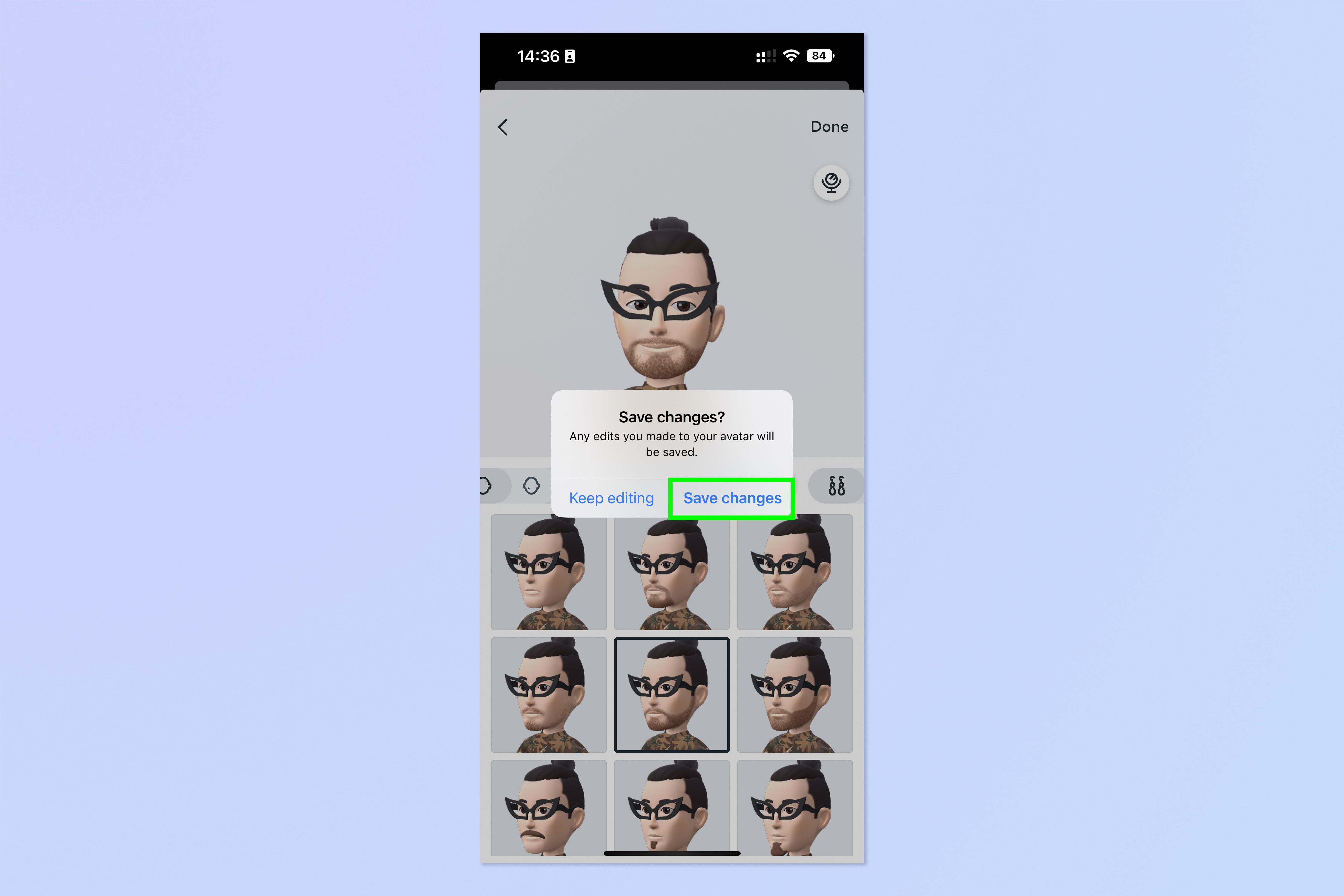 Скриншот, показывающий шаги, необходимые для создания аватара WhatsApp, установки его в качестве изображения профиля и отправки в качестве стикера.