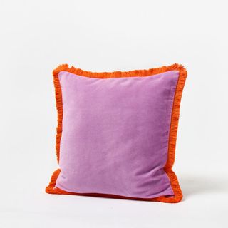 Oliver Bonas Issey Purple Velvet Fringed Cushion Cover