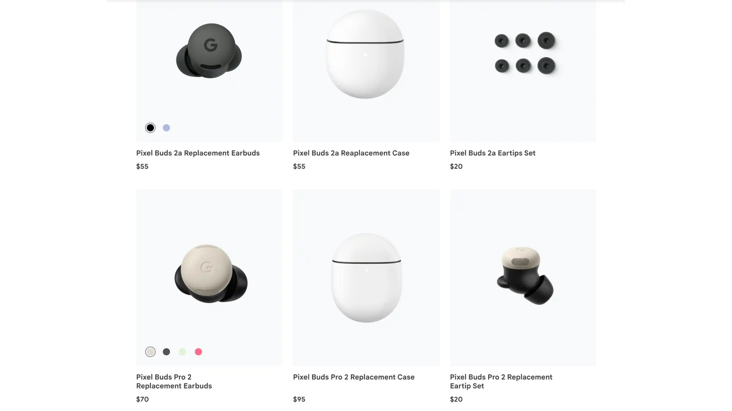 Replacement Pixel Buds 2a and Pixel Buds Pro 2 parts on Google Store