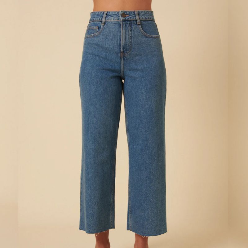 Nobody's Child mid-blue, cropped, raw-hem jeans