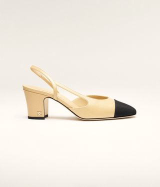 Chanel Tan and Black Slingback Pumps