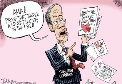 Political cartoon U.S. GOP FBI conspiracy texts Ron Johnson
