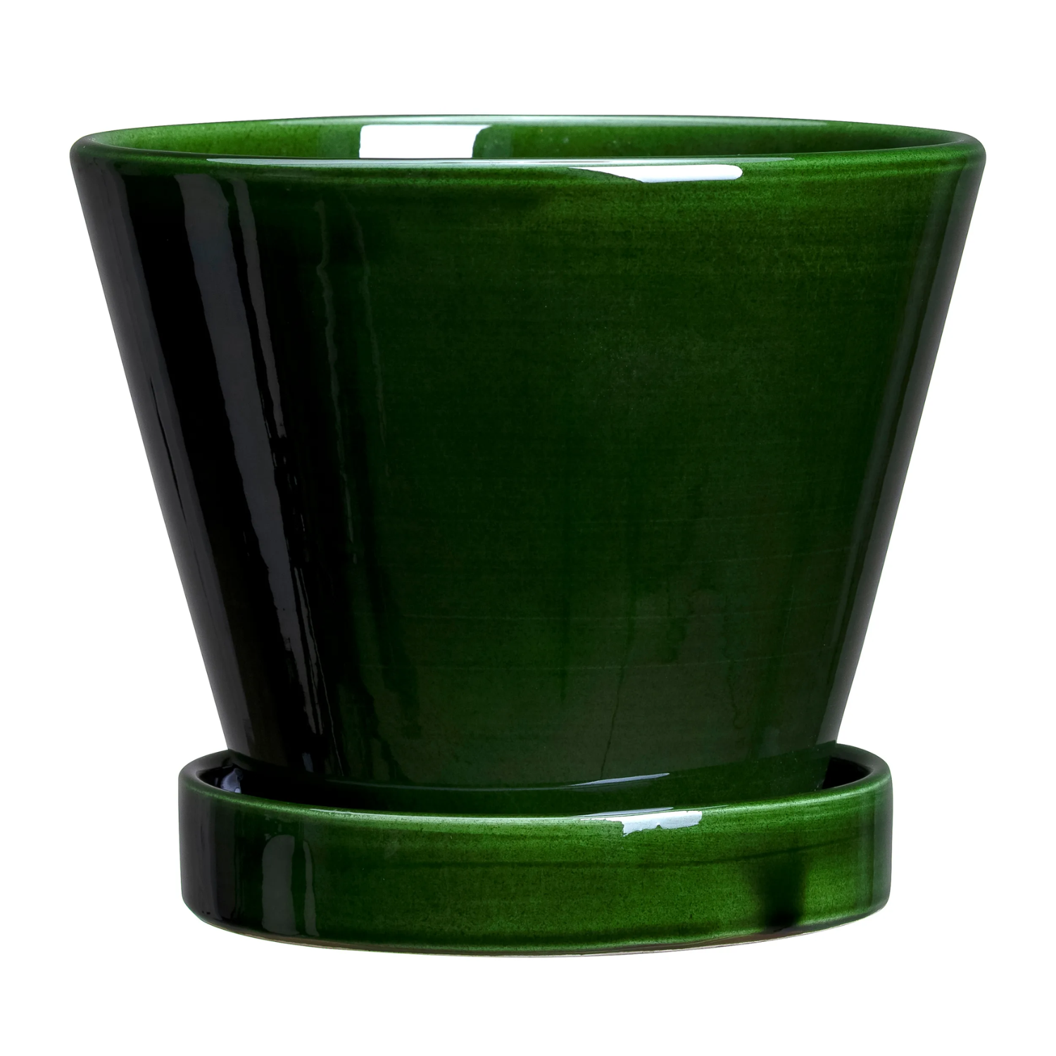 An outwardly conical emerald green glazed flower pot