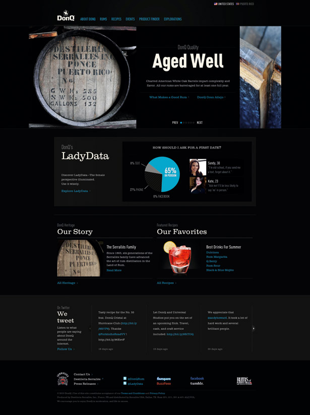 Users can learn all about DonQ rum and access heaps of recipes directly on the homepage