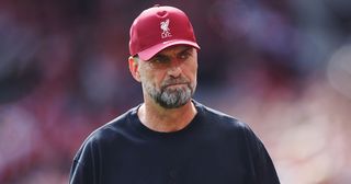 Liverpool manager Jurgen Klopp looks on prior to the Premier League match between Liverpool FC and AFC Bournemouth at Anfield on August 19, 2023 in Liverpool, England.