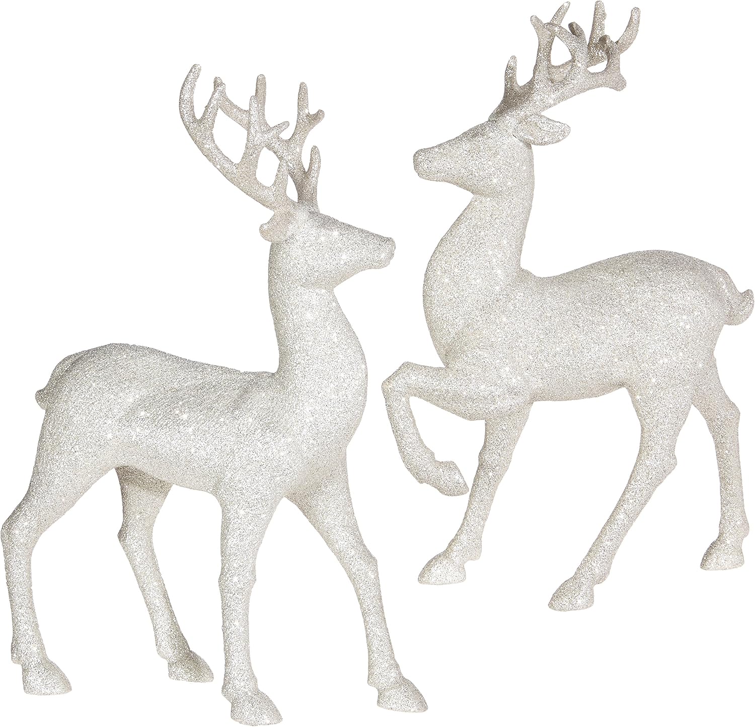 Set of 2 Holiday Reindeer Figures: 12.5 Inches Glitter Reindeer Decor by Raz Imports (silver)