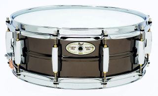 The brass snare has a timeless finish.