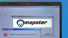 A laptop screen showing the Napster logo