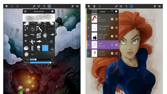 Drawing apps for iPad: two iPad screens showing drawing