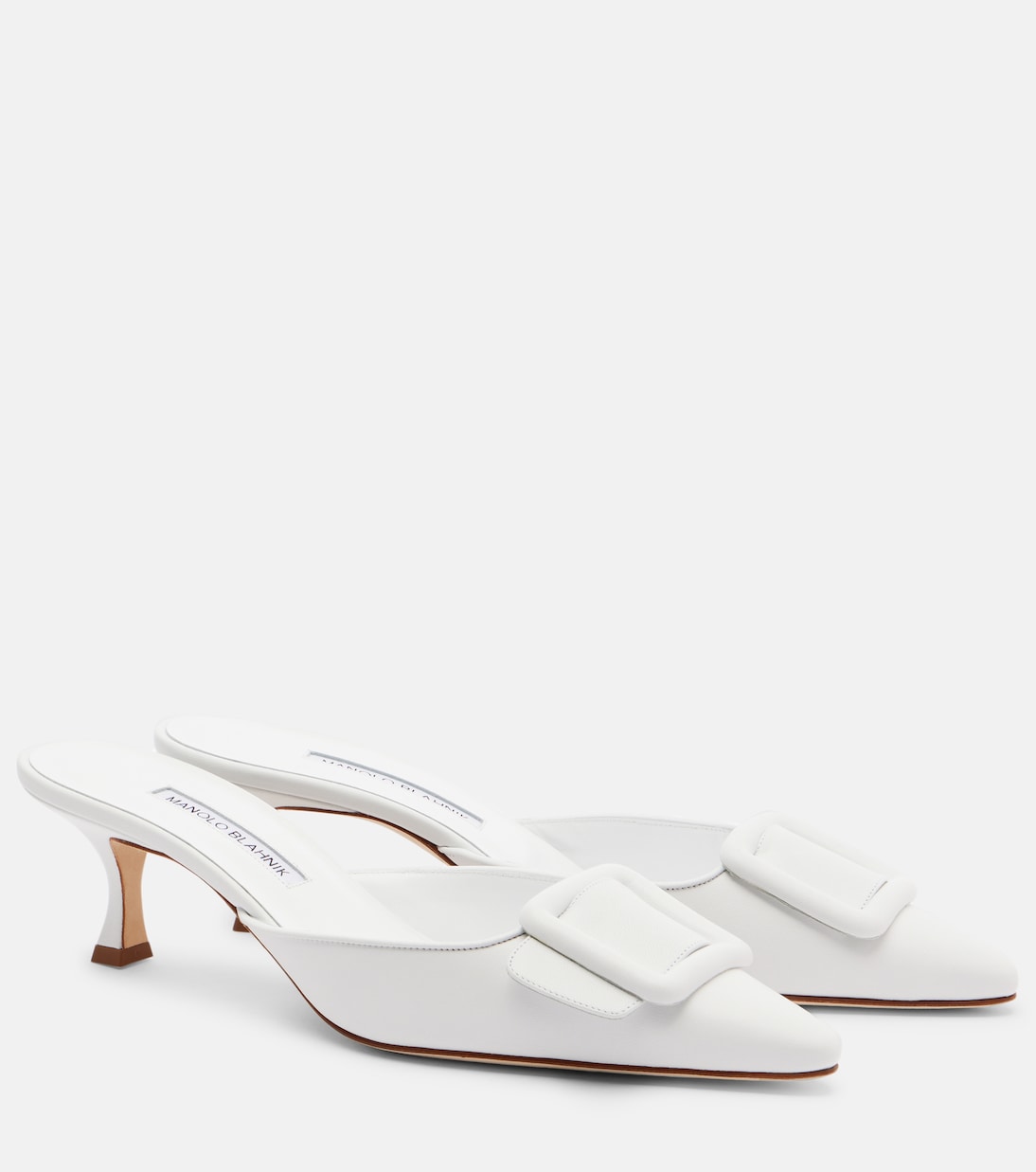 Maysale 50 Leather Mules in White - Manolo Blahnik