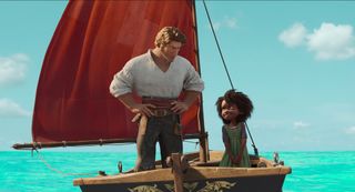 jacob and maisie on a small boat in netflix's the sea beast