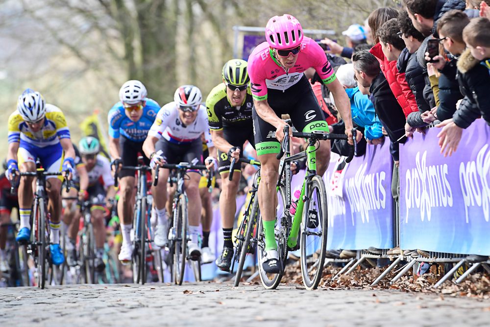 Sep Vanmarcke (EF Education First) climbs the cobbles