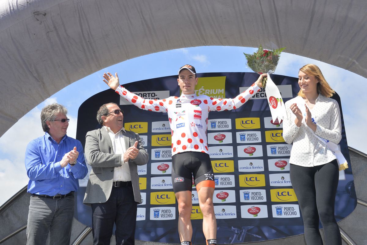 J&eacute;r&eacute;my Leveau (Roubaix Lille M&eacute;tropole) takes the first KOM jersey