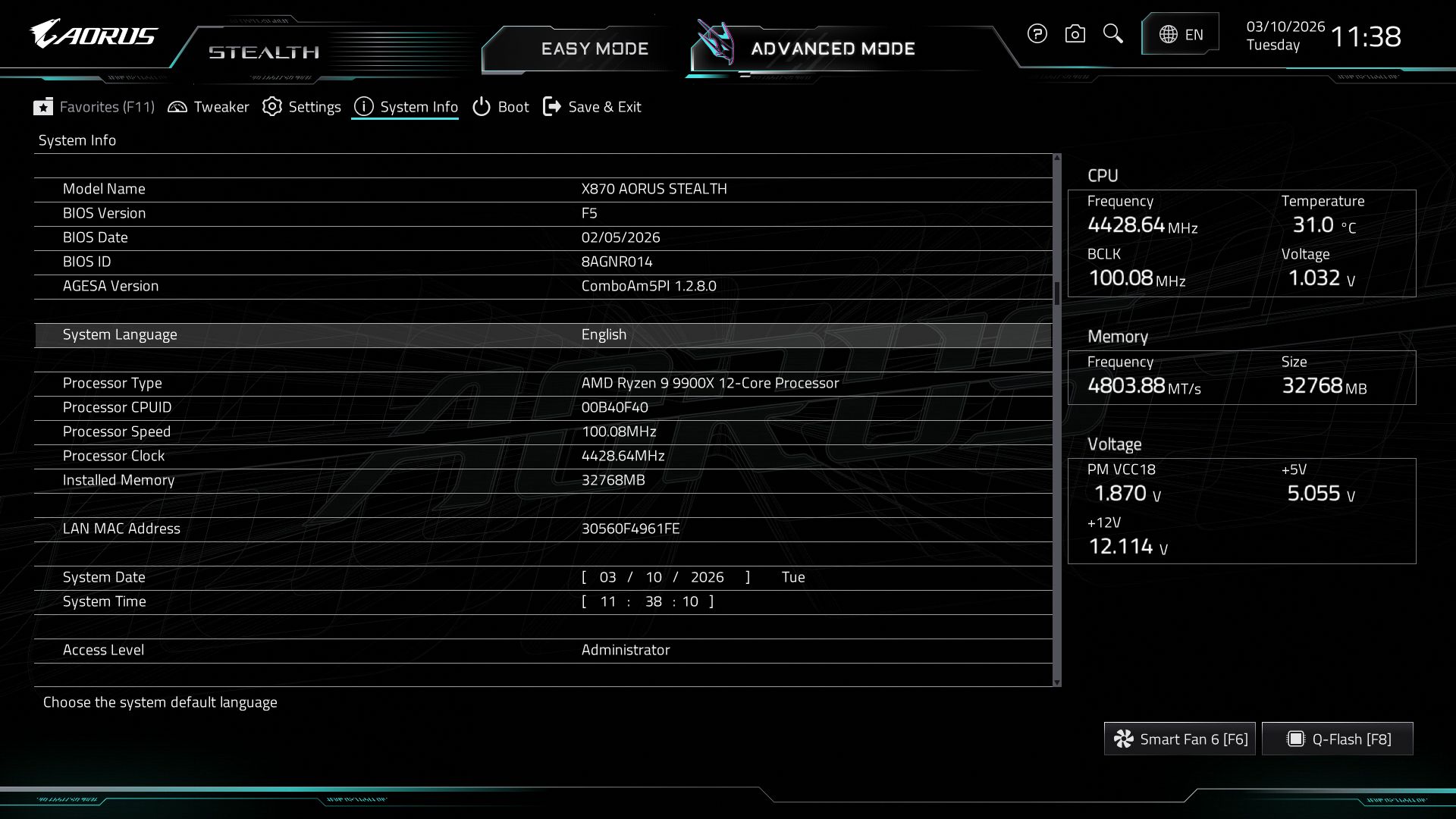 Gigabyte X870 Aorus Stealth - BIOS