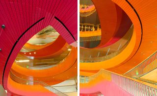 Spiral stairs ,culminating in a mirrored ceiling piece