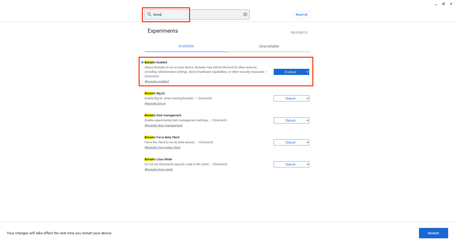 Enable Borealis flag in Chrome - 2