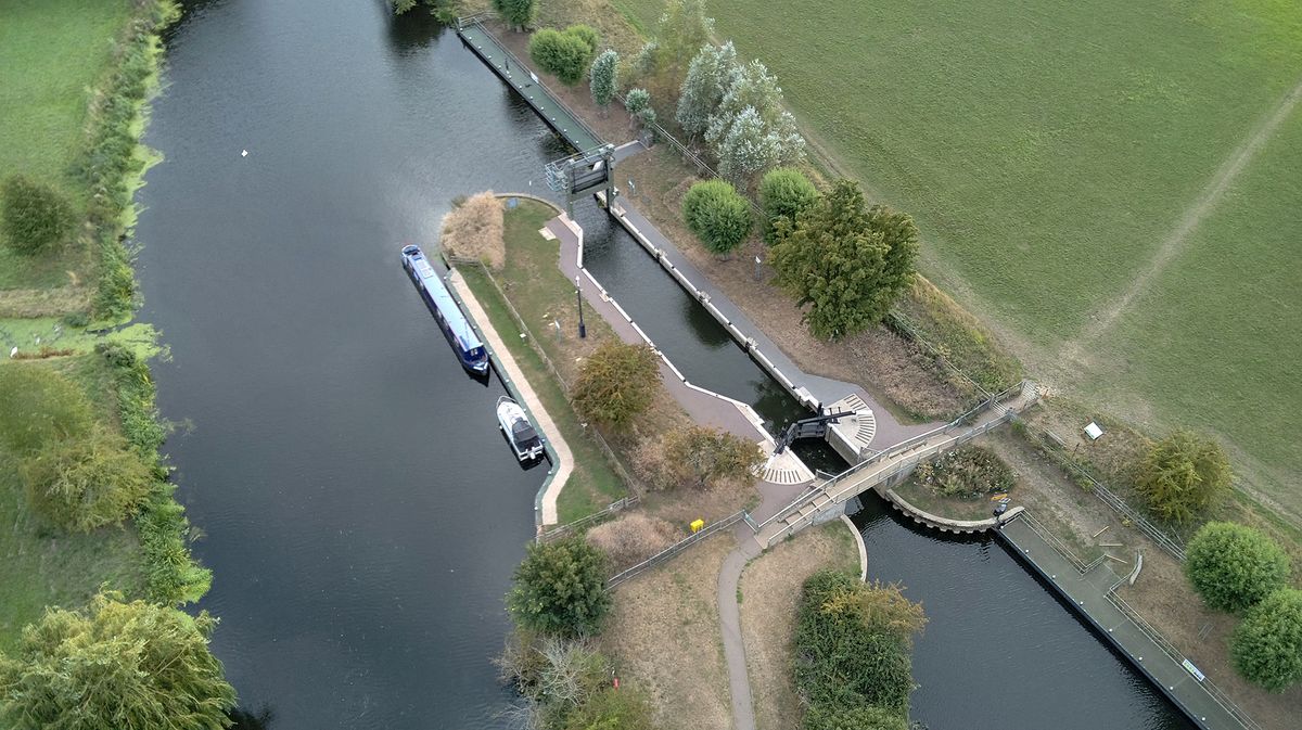 Photo of a river lock taken with a Bwine F7GIM drone