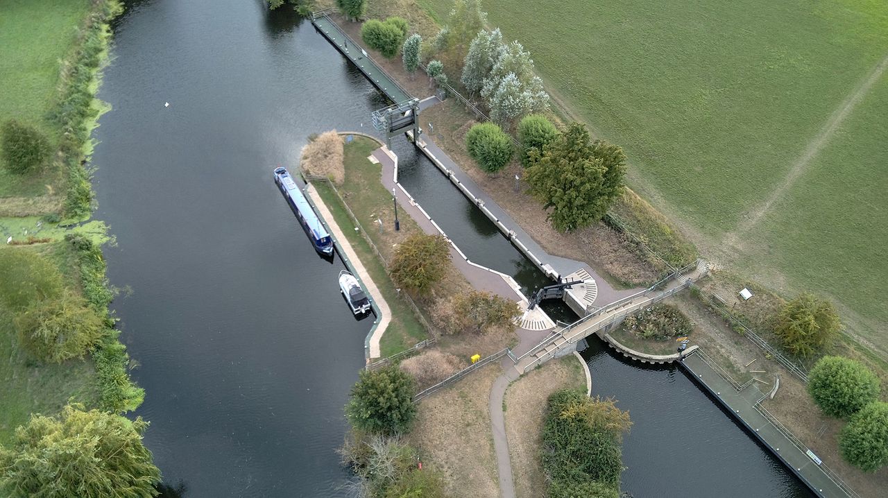 Photo of a river lock taken with a Bwine F7GIM drone