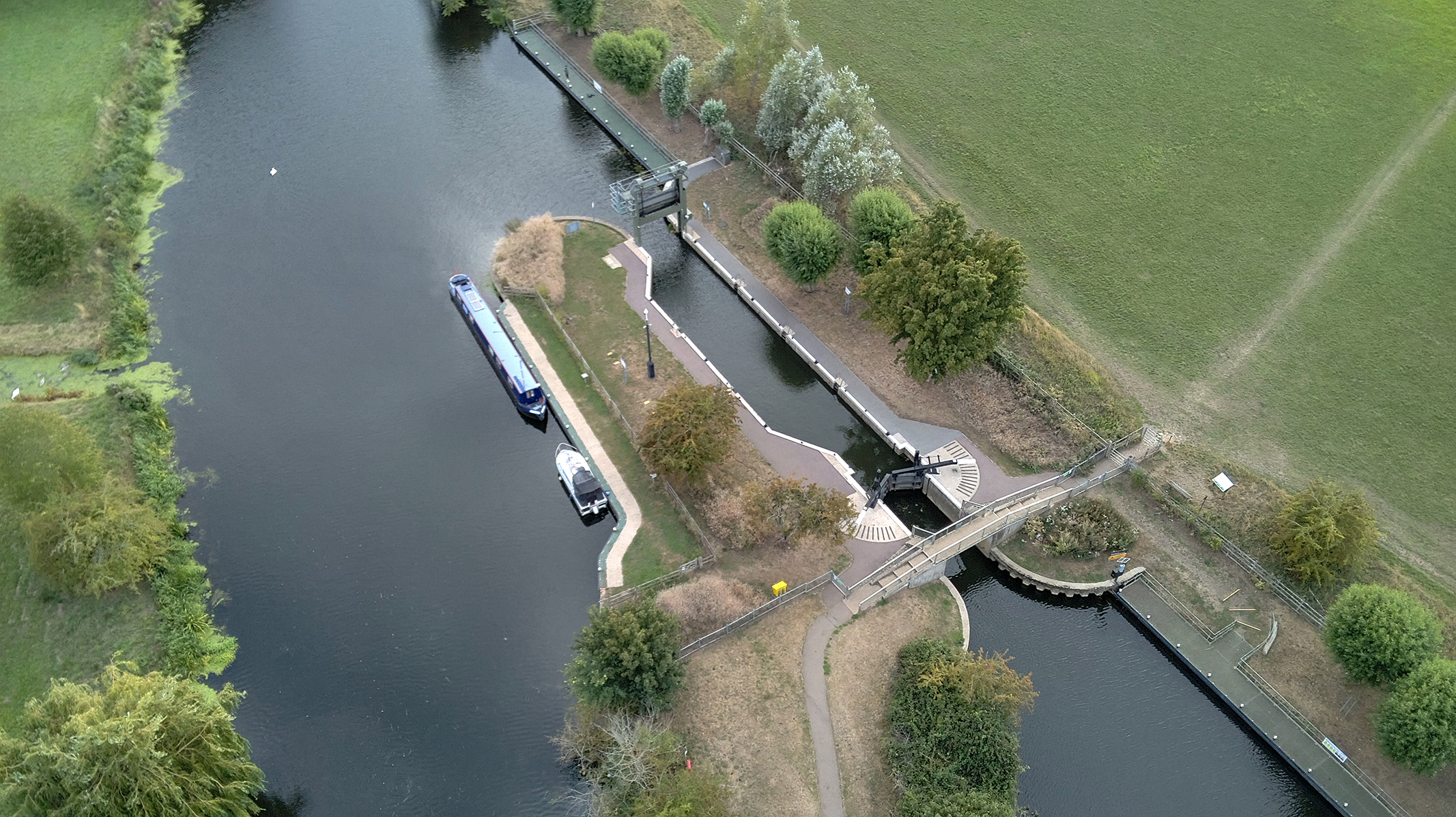 Photo of a river lock taken with a Bwine F7GIM drone
