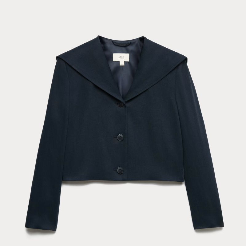 M&amp;amp;S, Collared Short Sailor Jacket with Linen