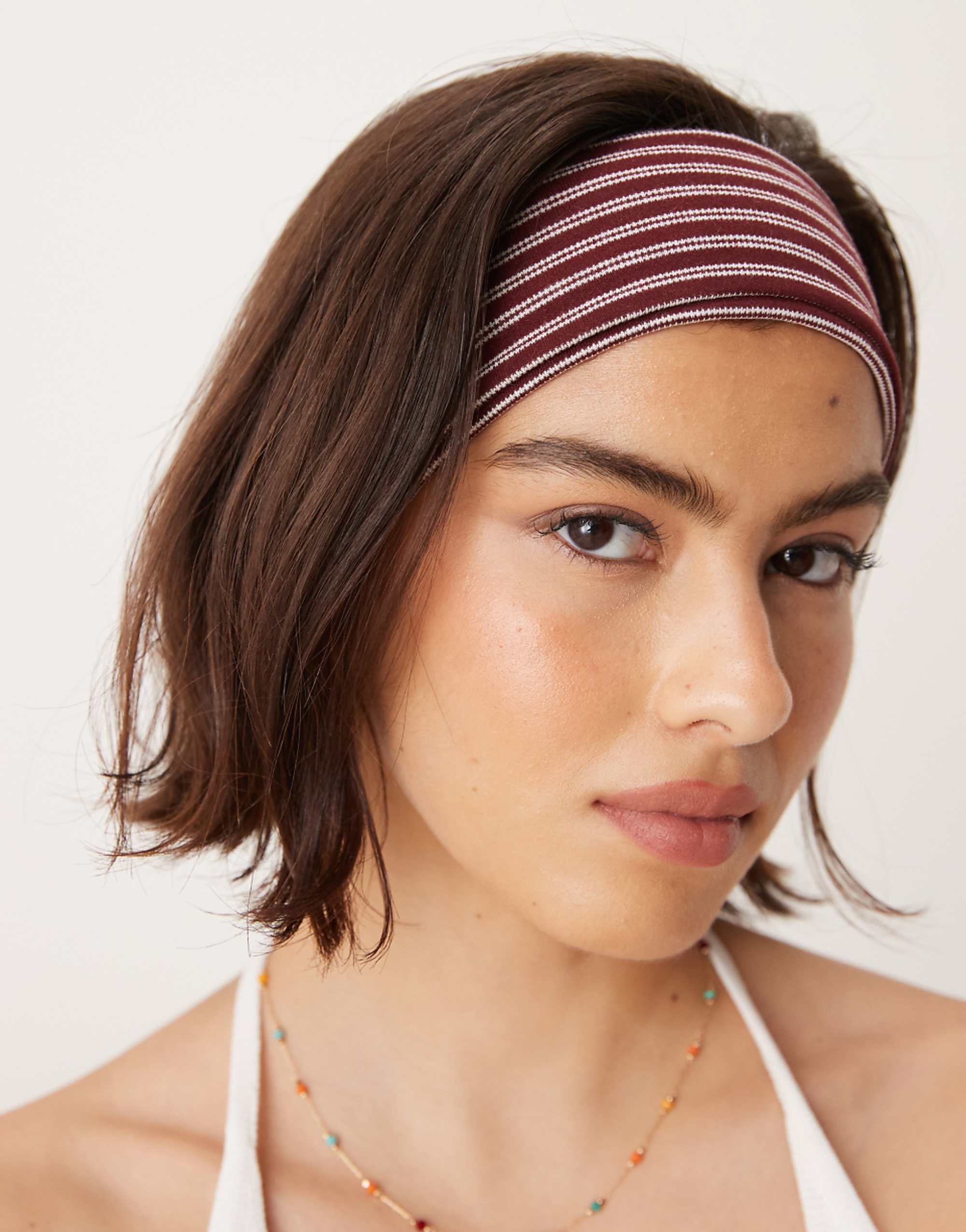Asos Design Striped Jersey Headband in Burgundy and Cream