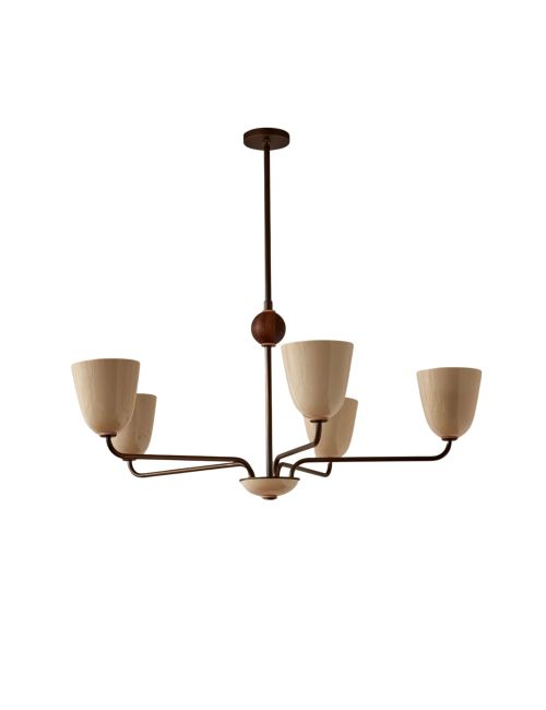 Lola Chandelier - Five Arm - Cream / Antique Brass / 21" Overall Drop
