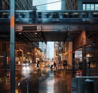 Archviz: A rain slicked Chicago street