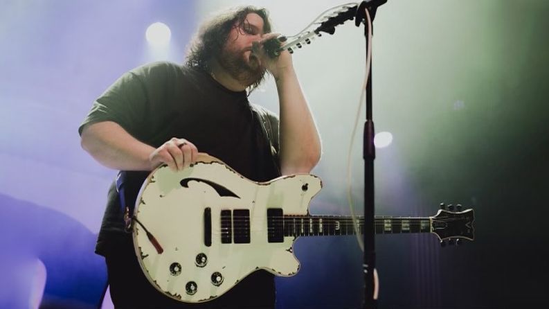 Wolfgang Van Halen with his semi-hollow signature model prototype