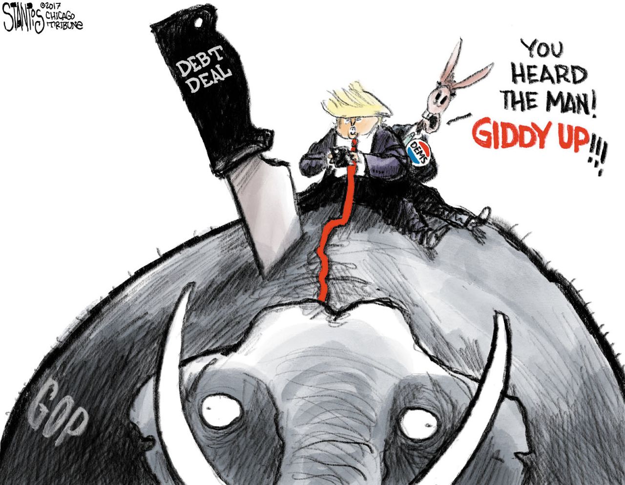 Political cartoon U.S. Trump GOP Democrats debt deal