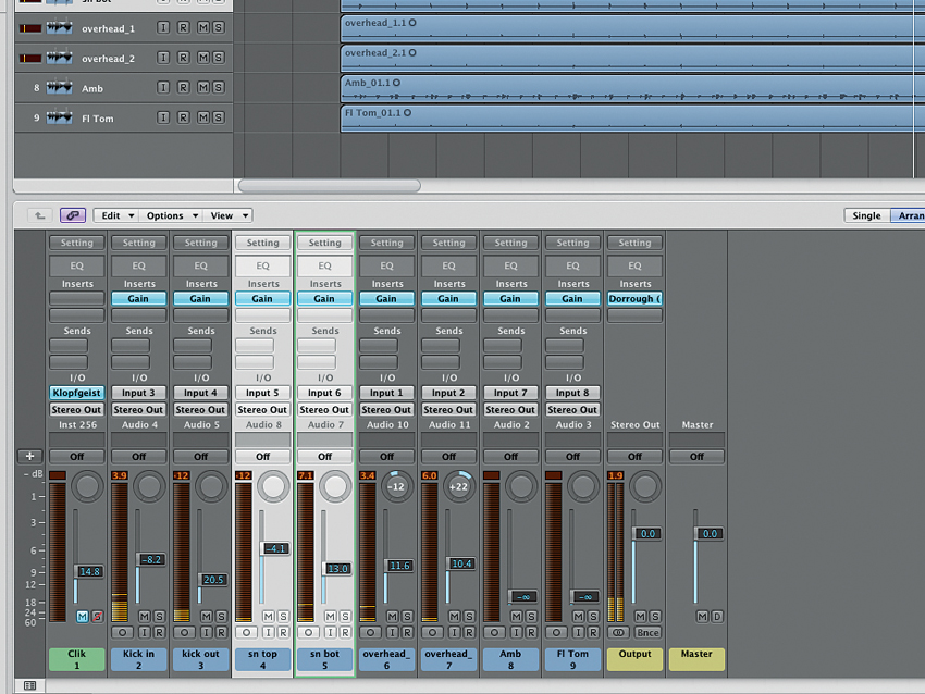 Balance the snare mics