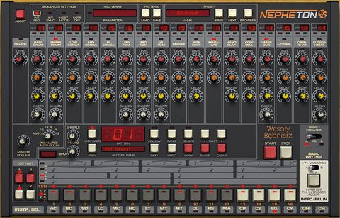Nepheton's interface is clearly inspired by that of the Roland TR-808.